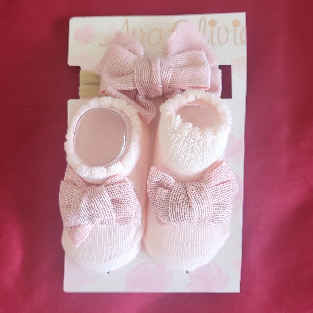 Baby Bow Decor Walking Socks & 1pc Headband